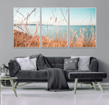 36108696-MGV-FC-60X30-3P_White-Coastal Grass Wall Art – Serene Ocean View Canvas Print, Beach Nature Photography Decor for Living Room, Bedroom, Office or Modern