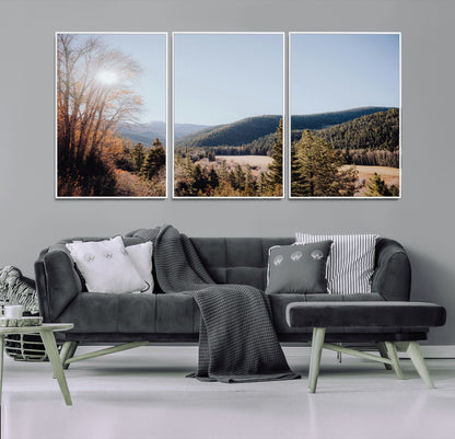 52941305-MGV-CV-36X24-Rustic Landscape Wall Art Canvas Print, Framed Serene Valley Art Picture Print, Pine Tree Horizon Perfect Rustic Cabin Decor