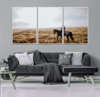 57597730-MGV-FC-60X30-3P_White-Cowboy Wall Art Wall Art Canvas Print, Framed Western Canvas Art Picture Print, Rustic Ranch Scene Perfect Rustic Western Decor