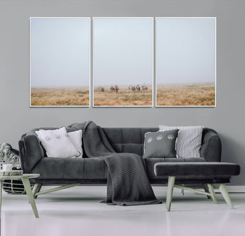 14761944-MGV-FC-60X30-3P_White-Foggy Plains Wall Art Canvas Print, Framed Horseback Riders Art Picture Print, Rustic Western Perfect Rustic Western Decor Artwork