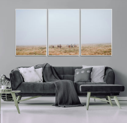 14761944-MGV-FC-60X30-3P_White-Foggy Plains Wall Art Canvas Print, Framed Horseback Riders Art Picture Print, Rustic Western Perfect Rustic Western Decor Artwork