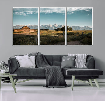 92497443-MGV-CV-36X24-Rustic Farmhouse Wall Art Canvas Print, Framed Mountain Cabin Art Picture Print, Western Landscape Perfect Rustic Farmhouse Decor