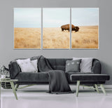 61392510-MGV-FC-60X30-3P_White-Buffalo Wall Art Wall Art Canvas Print, Framed Western Wildlife Decor Art Picture Print, Rustic Farmhouse Art Perfect Rustic