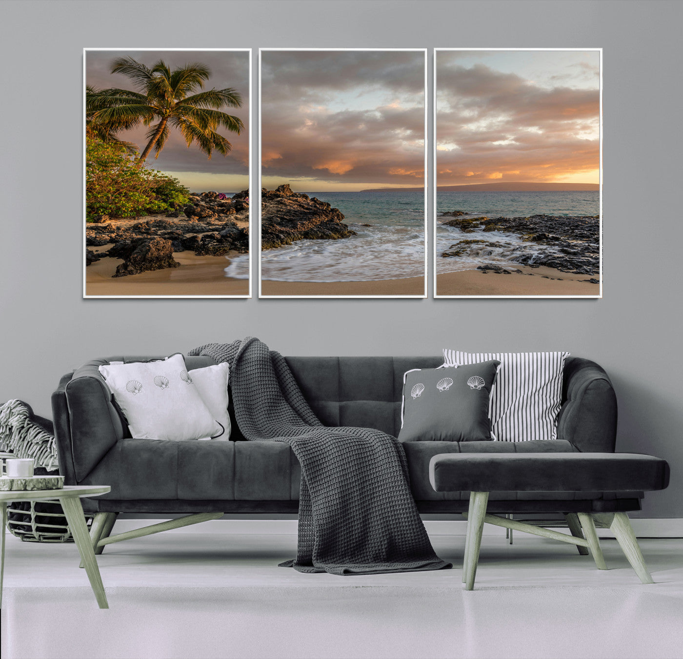 55108220-MGV-CV-36X24-Tropical Beach Wall Art Canvas Print, Framed Hawaiian Sunset Art Picture Print, Ocean Waves Perfect Coastal Tropical Decor Artwork