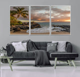 55108220-MGV-CV-36X24-Tropical Beach Wall Art Canvas Print, Framed Hawaiian Sunset Art Picture Print, Ocean Waves Perfect Coastal Tropical Decor Artwork