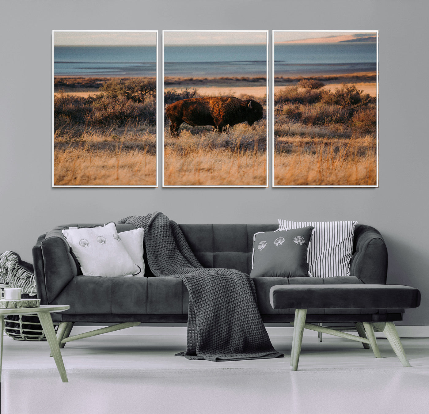 39509187-MGV-CV-36X24-Western Wildlife Wall Art Canvas Print, Framed Bison Art Picture Print, Golden Hour Perfect Western Rustic Decor Artwork