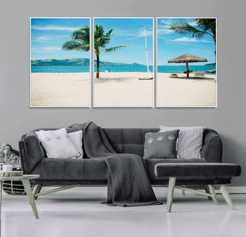 42623350-MGV-CV-36X24-Tropical Beach Wall Art Canvas Print, Framed Palm Tree Art Picture Print, Ocean View Perfect Tropical Coastal Decor Artwork