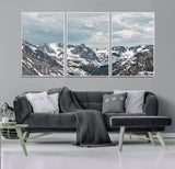 94074619-MGV-FC-60X30-3P_White-Snowy Peaks Wall Art Canvas Print, Framed Alpine Wilderness Art Picture Print, Mountain Escape Perfect Winter Serenity Decor