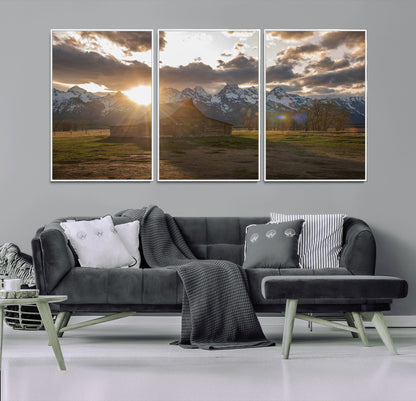 52555760-MGV-CV-36X24-Snowy Peaks Wall Art Canvas Print, Framed Nature Escape Art Picture Print, Rustic Charm Perfect Rustic Western Decor Artwork