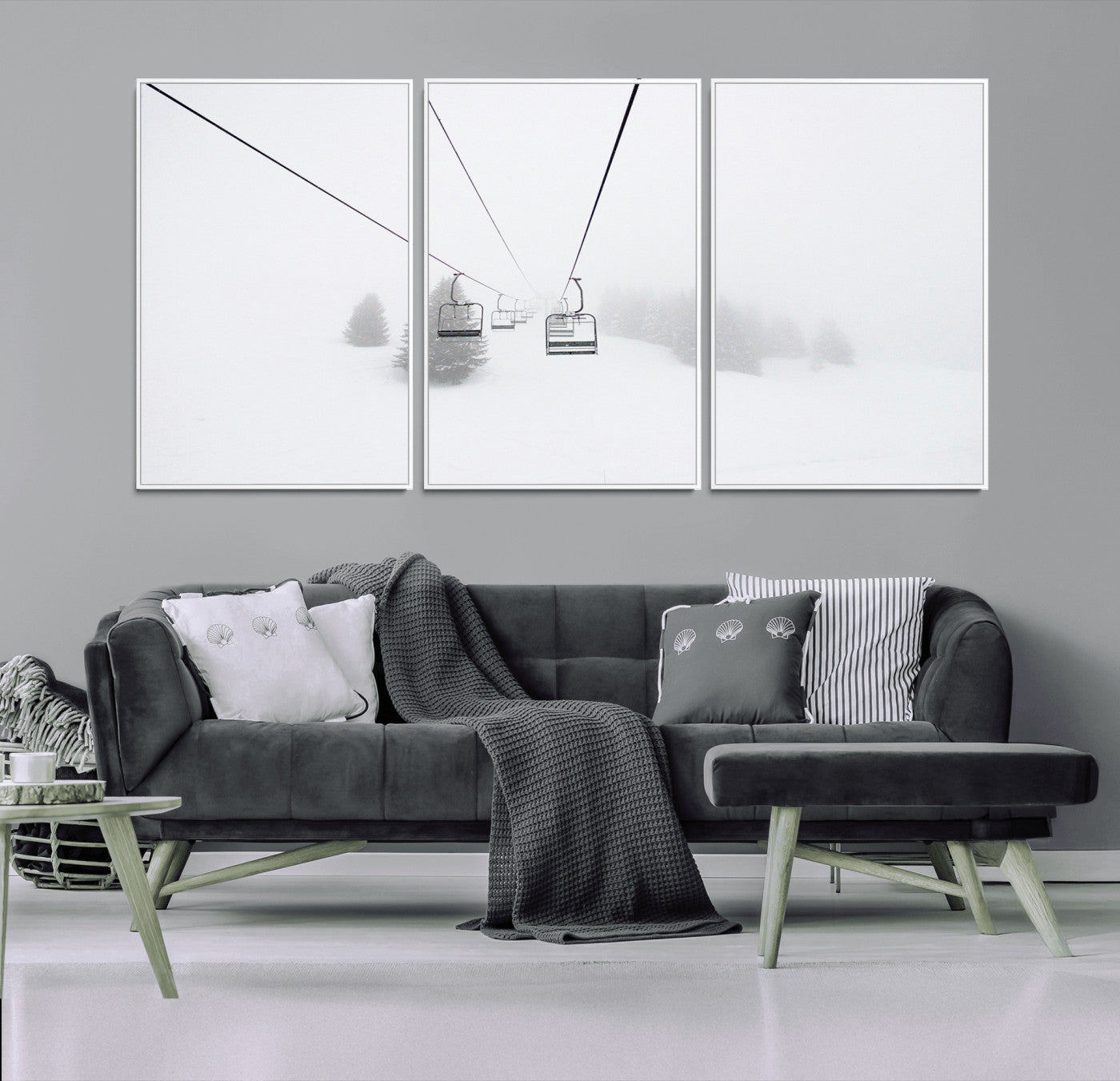 20216390-MGV-CV-36X24-Ski Lift Wall Art Canvas Print, Framed Snowy Landscape Art Picture Print, Alpine Adventure Perfect Nordic Minimalist Decor Artwork