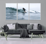 11693607-MGV-CV-36X24-Surfer on Wave Wall Art Canvas Print, Framed Ocean Adventure Art Picture Print, Motion Blur Water Perfect Coastal Adventure Decor