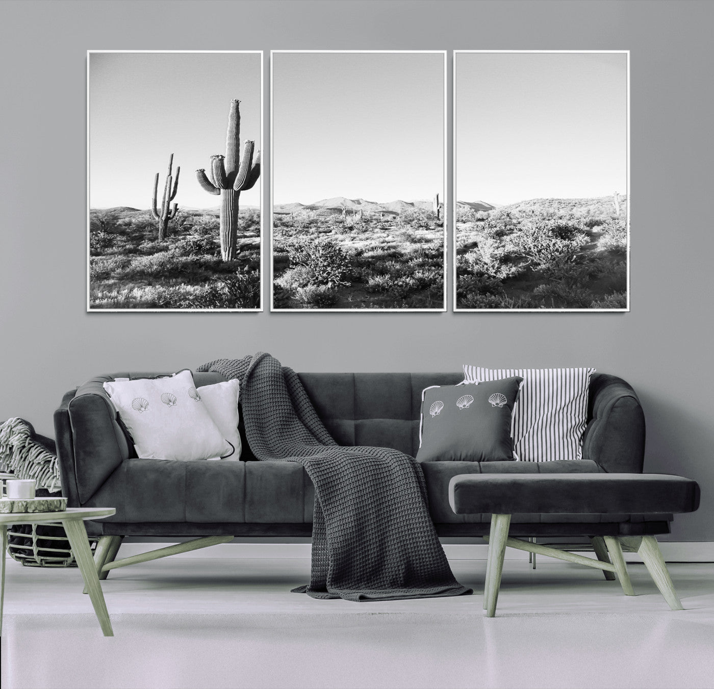 85205054-MGV-CV-36X24-Saguaro Cactus Wall Art Canvas Print, Framed Monochrome Landscape Art Picture Print, Scenic Arizona View Perfect Minimalist