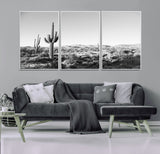 85205054-MGV-CV-36X24-Saguaro Cactus Wall Art Canvas Print, Framed Monochrome Landscape Art Picture Print, Scenic Arizona View Perfect Minimalist