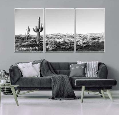 85205054-MGV-CV-36X24-Saguaro Cactus Wall Art Canvas Print, Framed Monochrome Landscape Art Picture Print, Scenic Arizona View Perfect Minimalist