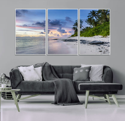 75045485-MGV-CV-36X24-Tropical Beach Wall Art Canvas Print, Framed Sunset Glow Art Picture Print, Palm Tree Coast Perfect Tropical Coastal Decor Artwork