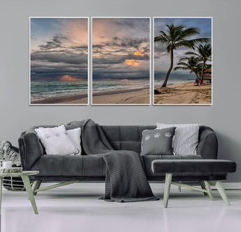 62574547-MGV-CV-36X24-Tropical Storm Wall Art Canvas Print, Framed Moody Beach Art Picture Print, Dramatic Sky Perfect Tropical Coastal Decor Artwork