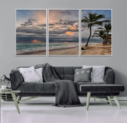 62574547-MGV-CV-36X24-Tropical Storm Wall Art Canvas Print, Framed Moody Beach Art Picture Print, Dramatic Sky Perfect Tropical Coastal Decor Artwork