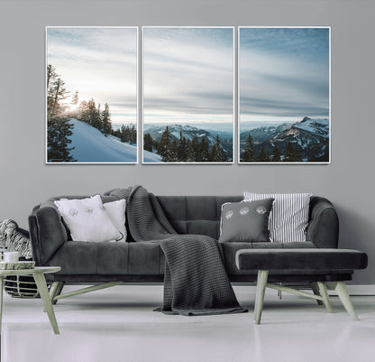 55564749-MGV-CV-36X24-Snowy Mountains Wall Art Canvas Print, Framed Alpine Landscape Art Picture Print, Frosty Peaks Perfect Nordic Minimalist Decor