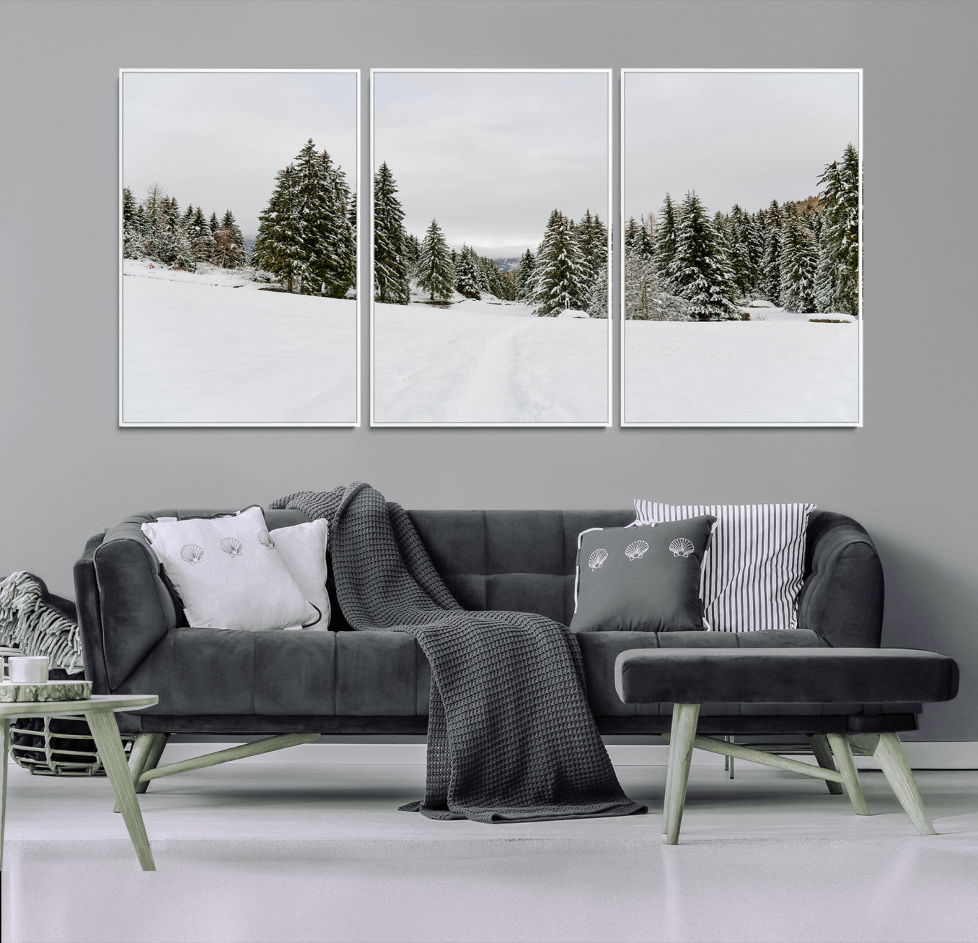 24581417-MGV-CV-36X24-Frosty Pines Wall Art Canvas Print, Framed Silent Snowfall Art Picture Print, Cozy Cabin Vibes Perfect Nordic Minimalist Decor