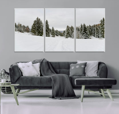 24581417-MGV-CV-36X24-Frosty Pines Wall Art Canvas Print, Framed Silent Snowfall Art Picture Print, Cozy Cabin Vibes Perfect Nordic Minimalist Decor