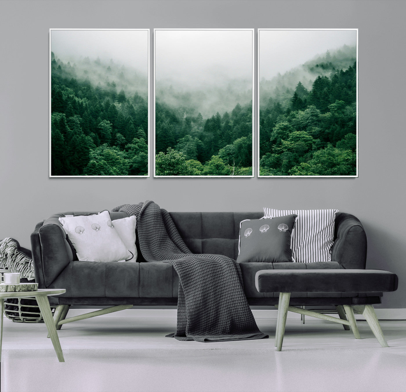 45265379-MGV-CV-36X24-Misty Forest Wall Art – Green Mountain Pine Tree Landscape Canvas Print, Nature Photography Artwork Home Decor for Bedroom, Living