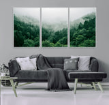 45265379-MGV-CV-36X24-Misty Forest Wall Art – Green Mountain Pine Tree Landscape Canvas Print, Nature Photography Artwork Home Decor for Bedroom, Living