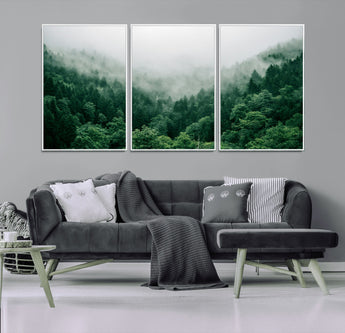 45265379-MGV-CV-36X24-Misty Forest Wall Art – Green Mountain Pine Tree Landscape Canvas Print, Nature Photography Artwork Home Decor for Bedroom, Living