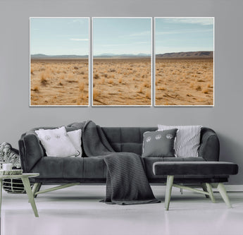 55918919-MGV-CV-36X24-Desert Landscape Wall Art – Golden Grass Plains and Mountain Horizon Canvas Print, Southwest Nature Photography Decor for Living