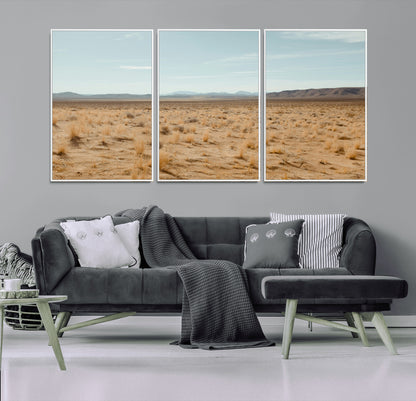 55918919-MGV-CV-36X24-Desert Landscape Wall Art – Golden Grass Plains and Mountain Horizon Canvas Print, Southwest Nature Photography Decor for Living