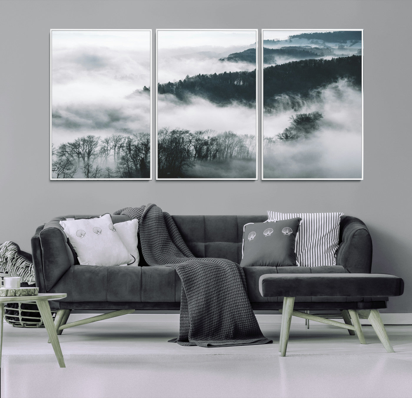 67569654-MGV-CV-36X24-Foggy Forest Wall Art – Mist Covered Hills and Trees Landscape Canvas Print, Moody Nature Photography Decor for Living Room,
