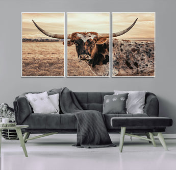 95745718-MGV-CV-36X24-Texas Longhorn Wall Art – Western Cattle Photography Canvas Print, Rustic Ranch Animal Artwork Country Farmhouse Decor for Living