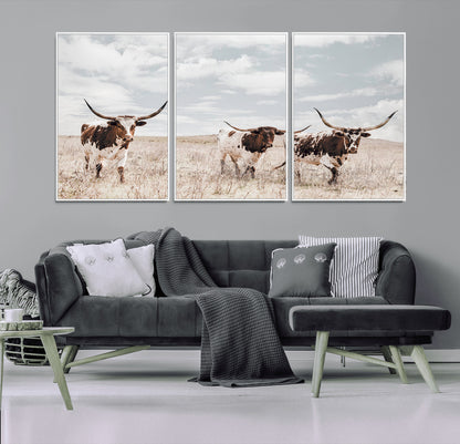65621083-MGV-CV-36X24-Texas Longhorn Wall Art – Rustic Western Cattle Canvas Print, Southwestern Ranch Photography Decor for Living Room, Office,