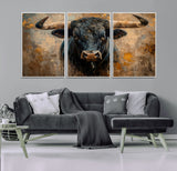 91615410-MGV-CV-36X24-Bull Wall Art – Rustic Western Longhorn Canvas Print, Powerful Abstract Animal Painting, Farmhouse Ranch Decor for Living Room,