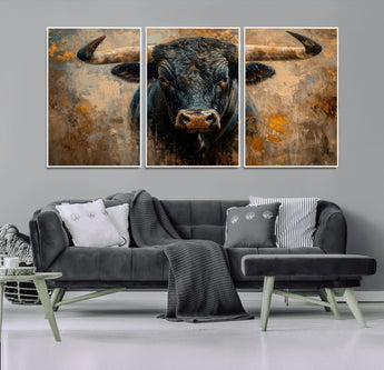 91615410-MGV-CV-36X24-Bull Wall Art – Rustic Western Longhorn Canvas Print, Powerful Abstract Animal Painting, Farmhouse Ranch Decor for Living Room,