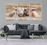 38651722-MGV-CV-36X24-Cow Wall Art – Rustic Longhorn Pair Canvas Print, Western Farmhouse Animal Painting, Country Ranch Decor for Living Room, Bedroom,