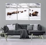 38217250-MGV-FC-60X30-3P_White-Bison Herd Wall Art – Wildlife Canvas Print of Buffalo Winter Snow Scene, Rustic Western Lodge Décor, Farmhouse & Cabin Nature