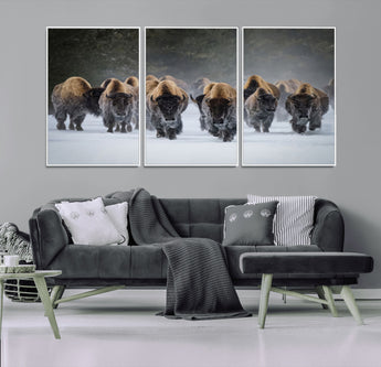 30332489-MGV-CV-36X24-Winter Bison Herd Wall Art – Powerful Buffalo Canvas Print, Rustic Wildlife Photography Decor for Farmhouse, Cabin, Lodge, Living