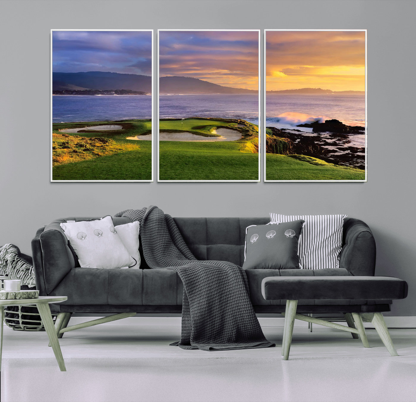 39644075-MGV-CV-36X24-Golf Course Wall Art – Coastal Sunset Canvas Print, Scenic Oceanfront Fairway Landscape Decor for Office, Man Cave, or Living Room