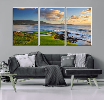 50107048-MGV-FC-60X30-3P_White-Golf Course Wall Art – Coastal Ocean View Canvas Print, Scenic Fairway Landscape Decor for Office, Man Cave, Bedroom, or Living