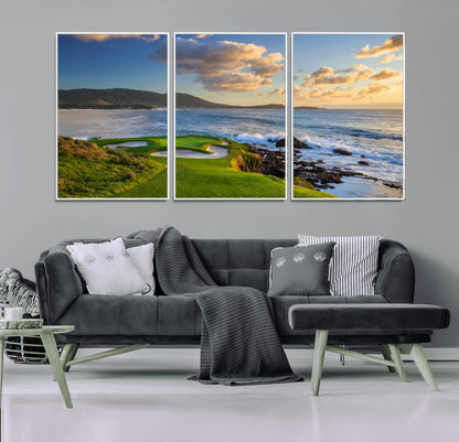 50107048-MGV-FC-60X30-3P_White-Golf Course Wall Art – Coastal Ocean View Canvas Print, Scenic Fairway Landscape Decor for Office, Man Cave, Bedroom, or Living