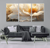 29539087-MGV-CV-36X24-Floral Wall Art – Elegant White and Gold Bloom Canvas Print, Romantic Modern Flower Artwork for Bedroom, Living Room, or Office