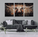 24779067-MGV-CV-36X24-Longhorn Bull Wall Art – Western Rustic Canvas Print, Bold Cowboy Cattle Painting for Ranch House, Farmhouse, Office, or Living