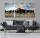 13867292-MGV-FC-60X30-3P_White-Black Cattle Wall Art – Rustic Ranch Herd Canvas Print, Western Farmhouse Country Landscape Decor for Living Room, Office, or