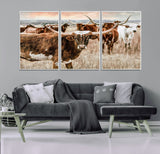 47758300-MGV-CV-36X24-Texas Longhorn Cattle Wall Art – Rustic Western Herd Canvas Print, Cowboy Ranch Farmhouse Decor for Living Room, Office, or