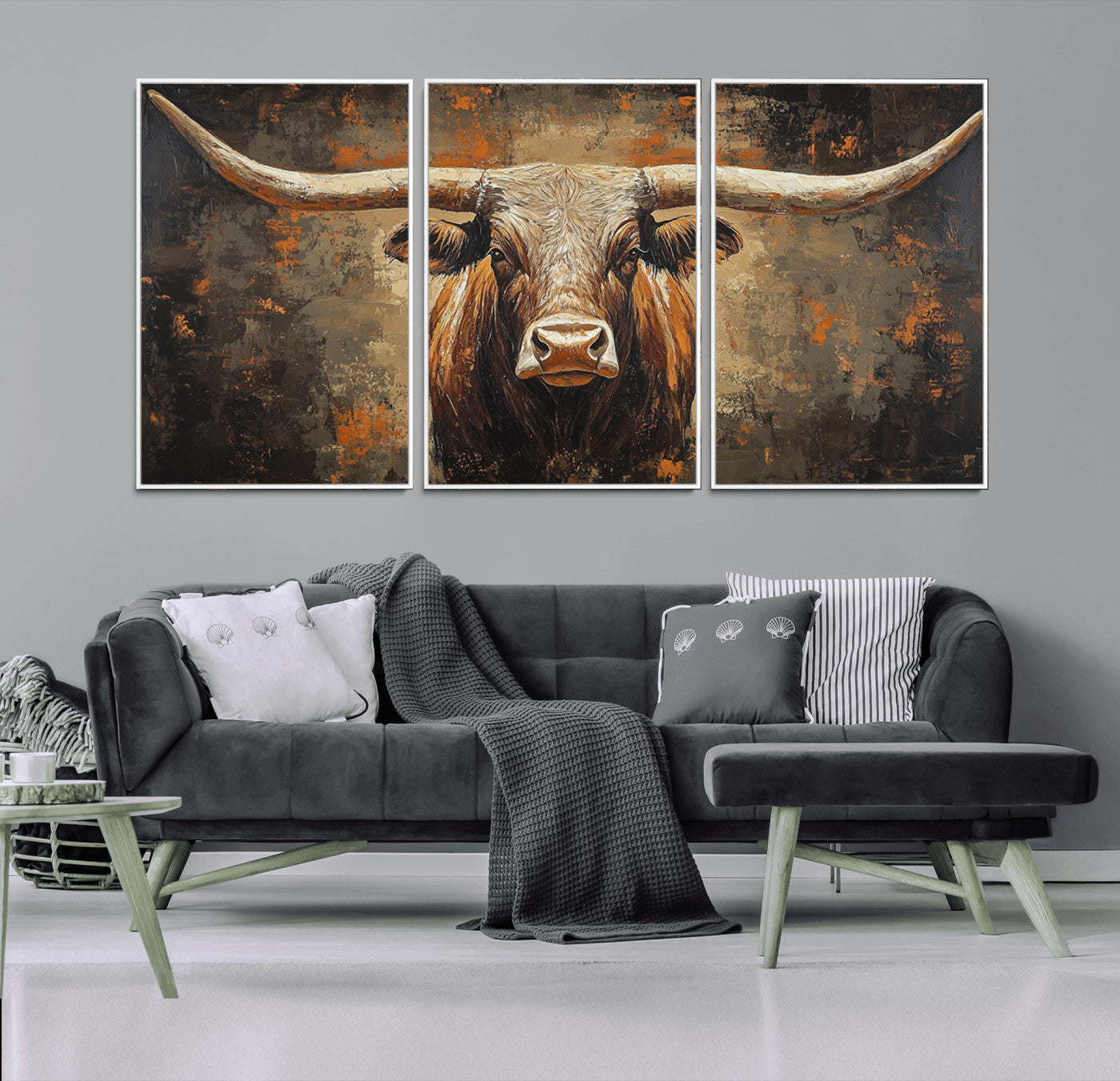 19204445-MGV-CV-36X24-Texas Longhorn Bull Wall Art – Rustic Western Canvas Print, Bold Cowboy Cattle Painting for Ranch House, Farmhouse, Office, or