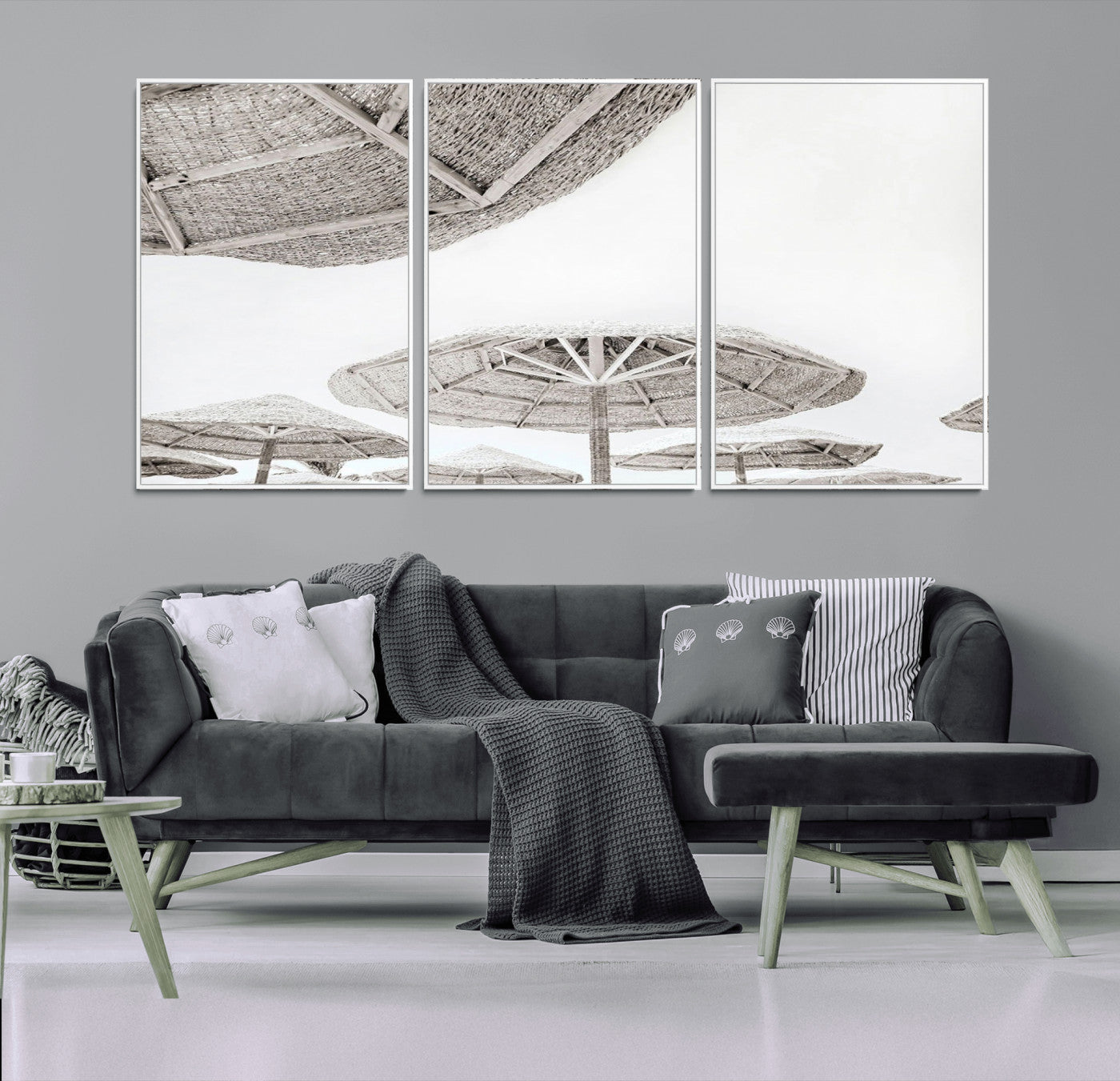 97043123-MGV-CV-36X24-Beach Umbrella Wall Art – Minimalist Coastal Canvas Print, Woven Parasol Summer Decor for Bedroom, Living Room, or Modern Beach