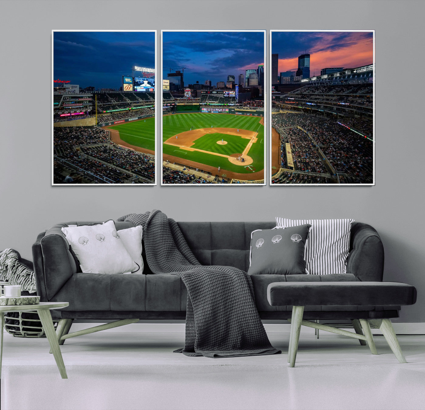 68222753-MGV-FC-60X30-3P_White-Baseball Stadium Wall Art – Panoramic Night Game Canvas Print, Sports Decor for Man Cave, Office, Bar, or Living Room