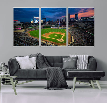 68222753-MGV-FC-60X30-3P_White-Baseball Stadium Wall Art – Panoramic Night Game Canvas Print, Sports Decor for Man Cave, Office, Bar, or Living Room