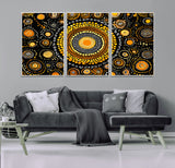 45478523-MGV-FC-60X30-3P_White-Abstract Circle Wall Art – Bold Black and Gold Dot Painting Canvas Print, Modern Geometric Mandala Style Decor for Living Room or