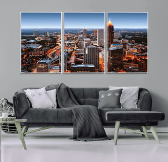 25096967-MGV-CV-36X24-Atlanta Skyline Wall Art – Vibrant Cityscape Canvas Print, Modern Night Lights Urban Decor for Office, Living Room, or Apartment